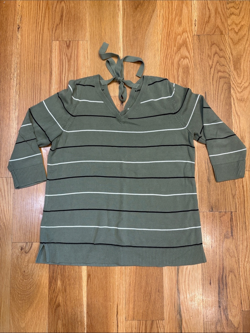 Talbots 100% Pima Cotton Tie Neck 3/4 Sleeve Sweater, Size Large